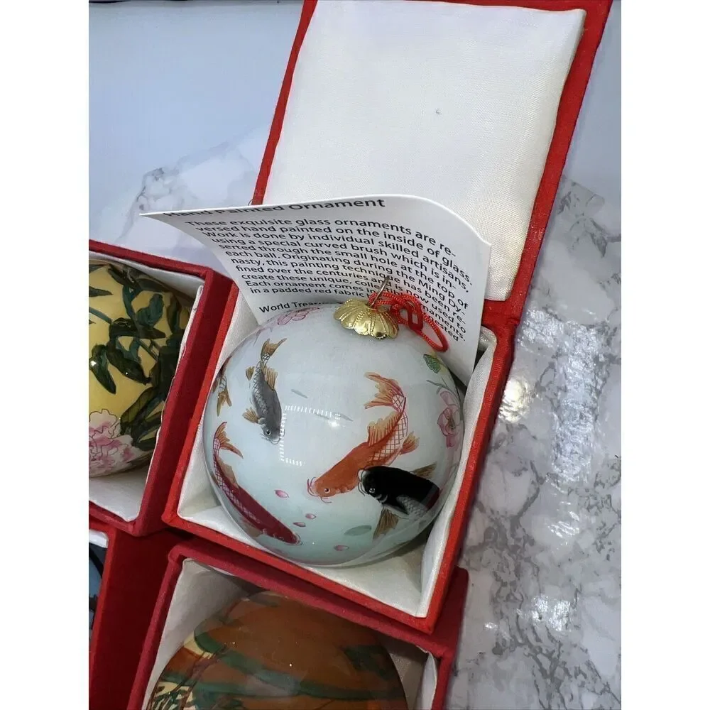 WORLD TREASURE TRADING COMPANY Reverse Painted Glass Ornaments-Lot Of 4